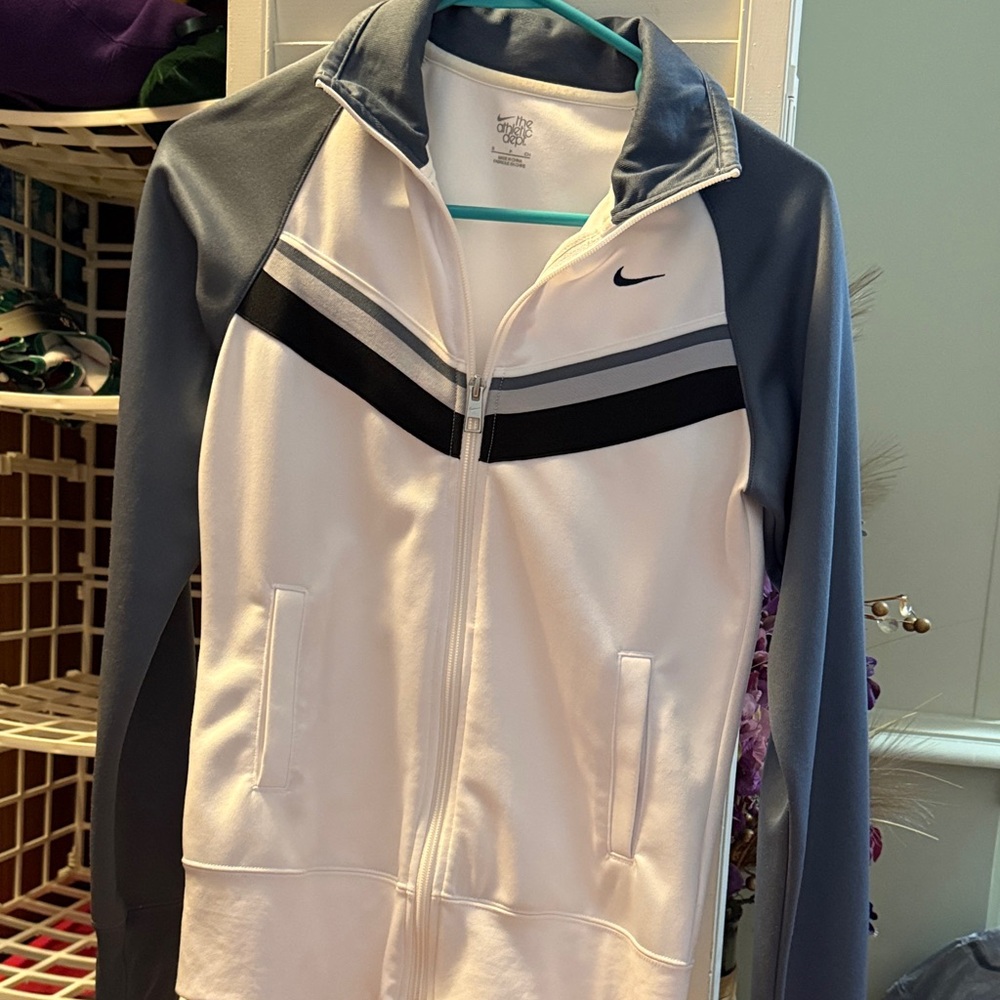 Nike Women's Gray and White Varsity Jacket